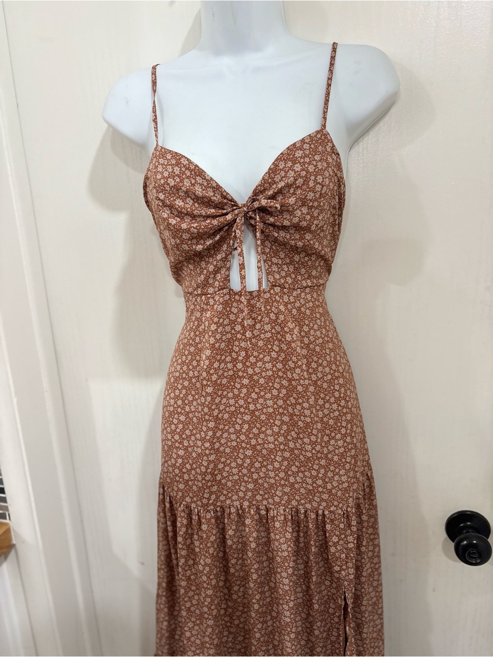 Blush bohemian beach flowy Strap Rust Brown Floral Maxi Dress - Picture 4 of 6